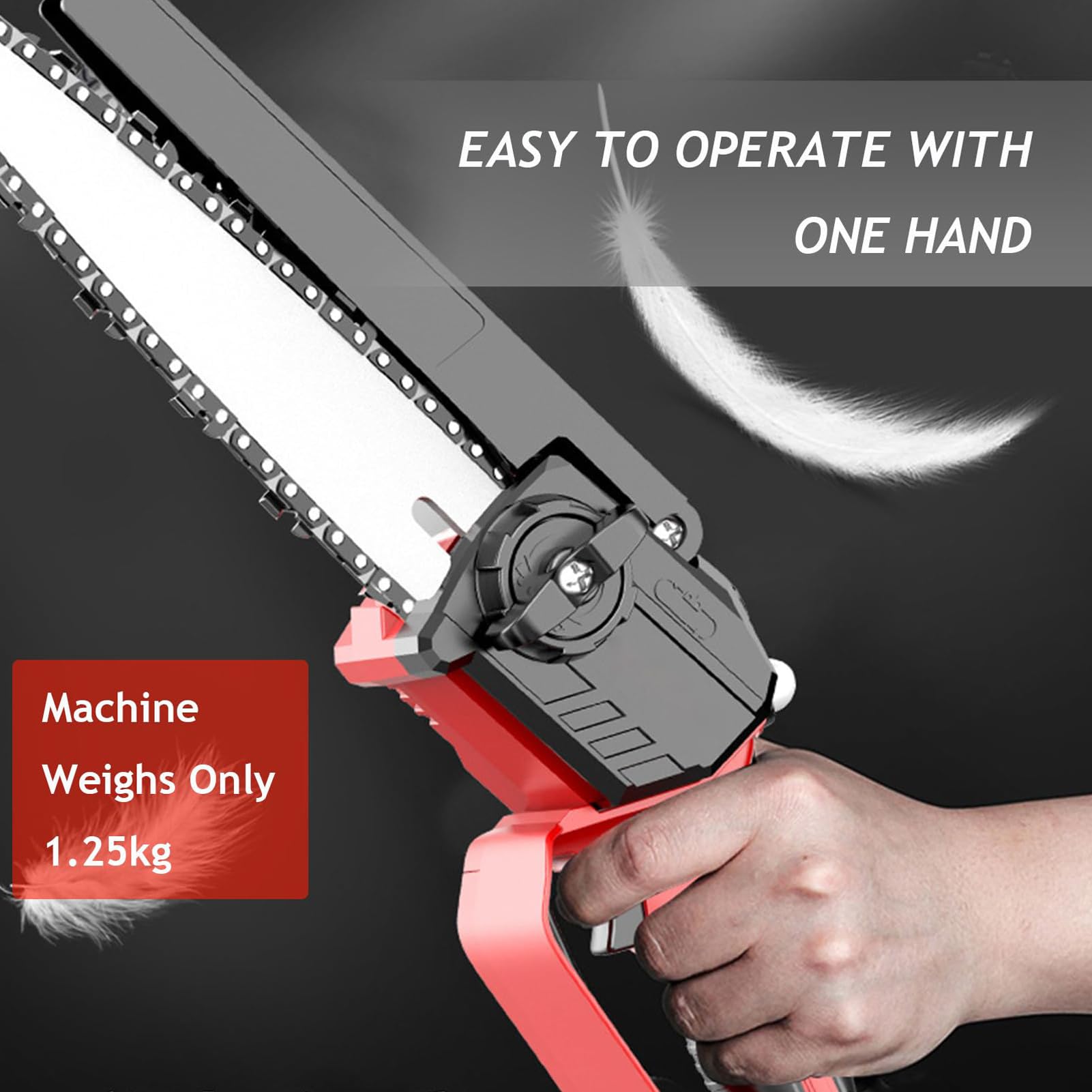 Motosierra inalámbrica, sierra eléctrica de mano de 8 pulgadas con 2 baterías y cargador, motosierra portátil sin escobillas para uso en exteriores
