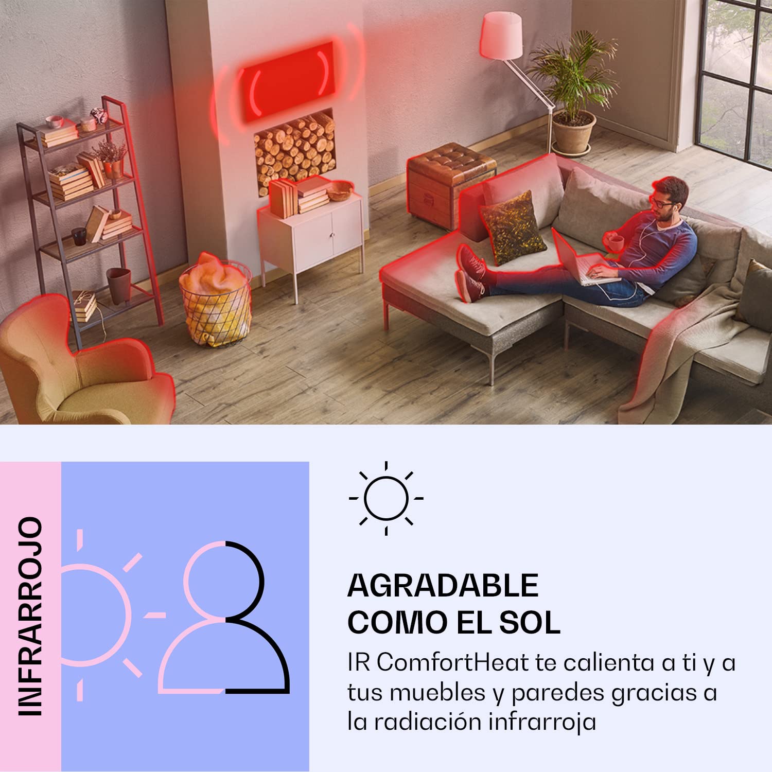 Klarstein Radiador Electrico Bajo Consumo Infrarrojos, Estufa Pared 1000W, App y WiFi, Detección Ventana Abierta, Temporizador, IP44, Emisor Termico, Radiadores Bajo Consumo Electricos sin CO2