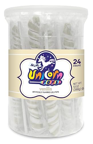 Unicorn Pops - 24 paletas de unicornio envueltas individualmente, recuerdos de fiesta de unicornio, bufés de dulces, paletas a granel (vainilla,