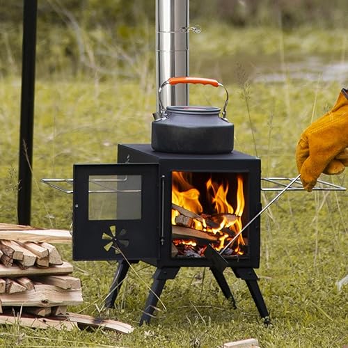 Miniatura 2 de AVOFOREST - Estufa de leña caliente, estufa de leña pequeña con tubos de chimenea de acero inoxidable 76 para calefacción y cocina al aire libre,