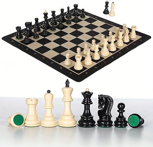 Miniatura 2 de Juego de ajedrez plegable portátil de 20 pulgadas con piezas de plástico pesadas, reinas dobles y bolsa de transporte, ideal para adultos,