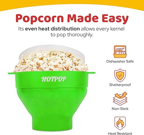 Miniatura 75 de El Hotpop Original - Palomitero para microondas, Popcorn, contenedor de silicona para hacer de palomitas de maíz, cuenco plegable sin BPA y apto
