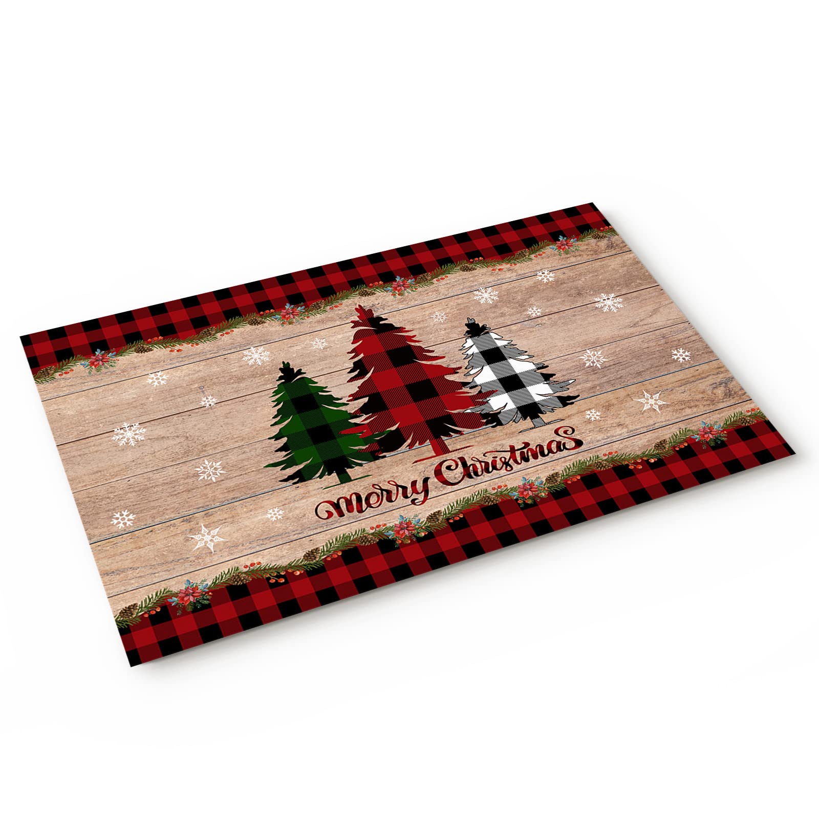 Merry Christmas Doormats Rugs for Indoors,Farmhouse Buffalo Plaid Christmas Tree Non-Slip Entrance Welcome Door Mats for Home/Bathroom/Kitchen/Bedroom