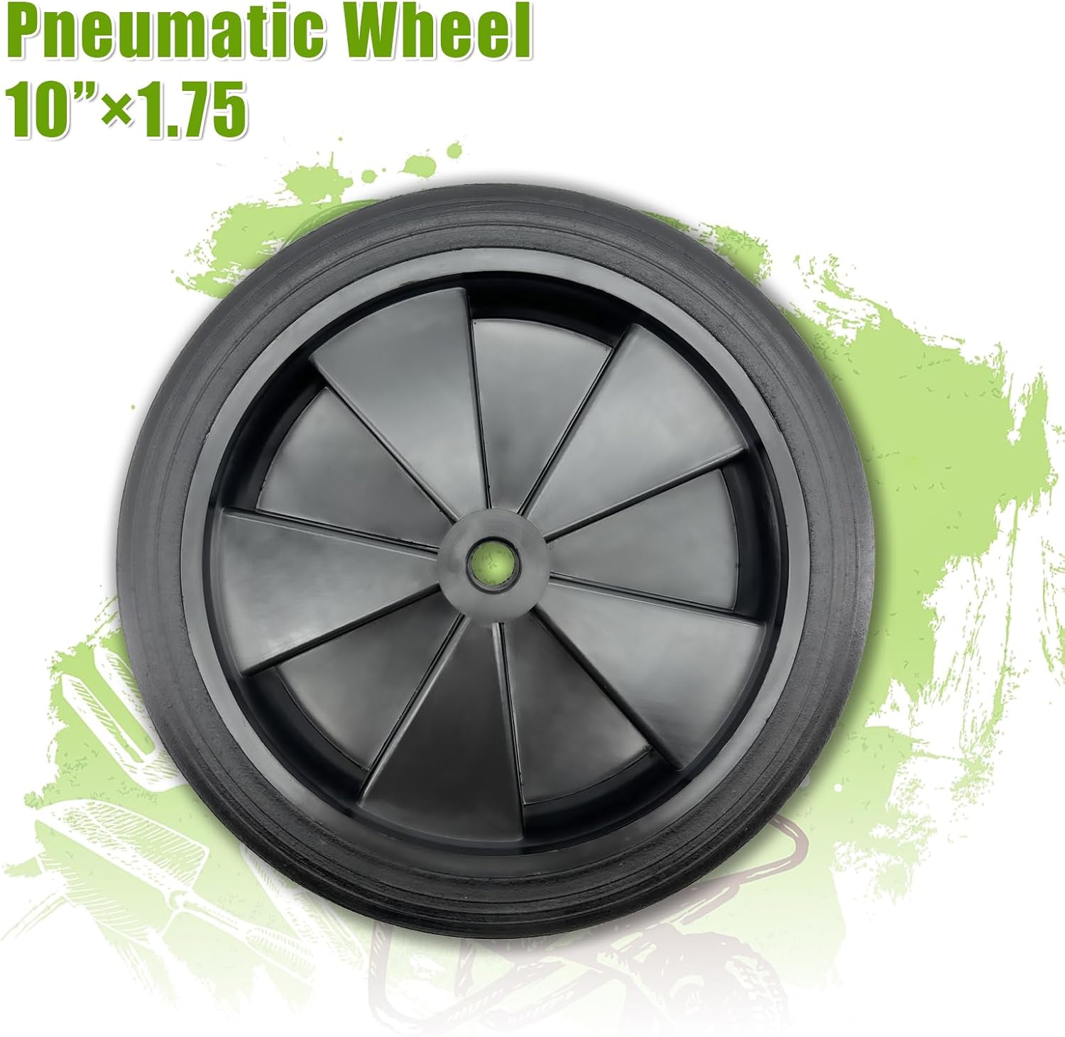 2-Pack 10x1.75 Solid Rubber Wheel Assembly，1-3/4”Centered Hub with 5/8”Axle Bore Hole,10 Inch Ribbed Tread Wheel for hand trucks Utility Carts, lawnmowers Replacement.