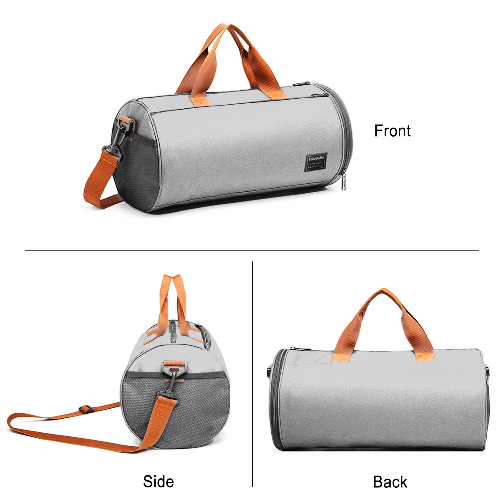 FANDARE Damen Reisetaschen Herren Klassische Sporttaschen Handgepäck Weekender Umhängetasche Weekender Übernachtung Kliniktasche Schwimmtasche Trainingstasche Tote Bag mit Schuhfach Grau B