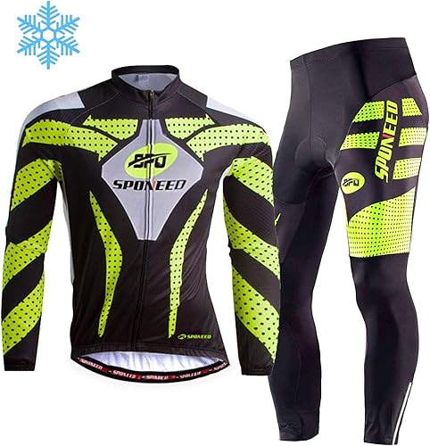 Miniatura 4 de sponeed Camiseta de ciclismo para hombre manga completa ropa de equitación pantalones Forro polar verde., Polar Grey Multi, Forro polar rojo blanco,