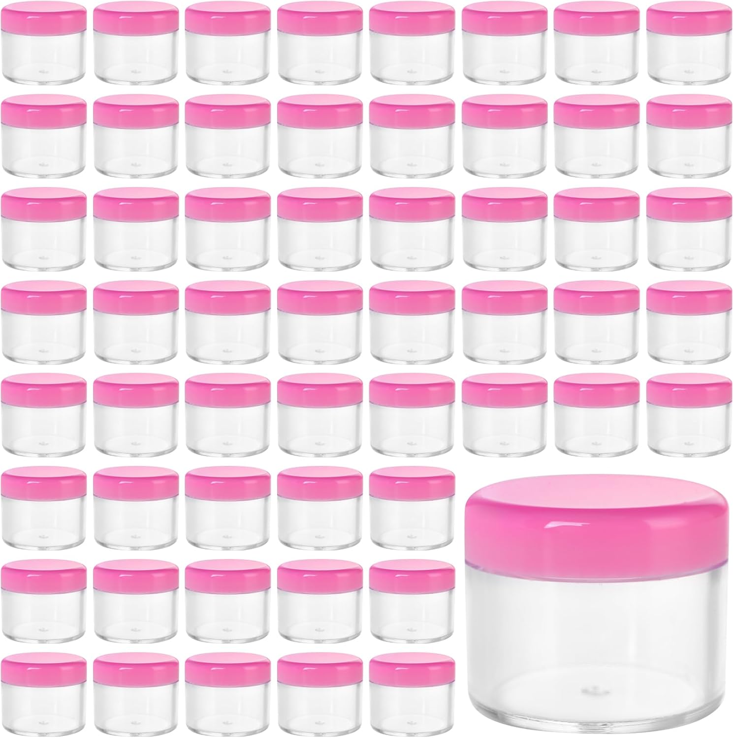 HOIGON 96 PCS 20g 20ml Clear Plastic Sample Containers, Leak-Proof Round Plastic Cosmetic Containers with Pink Screw Lids, Clear Pot Jars for Creams, Lotions, Makeup, Colored Acrylics