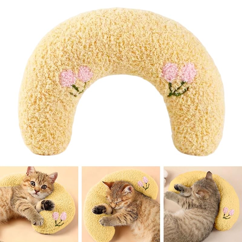Almofada em Formato de U para Cães Pequenos e Gatos Fnaobai Amarela 23 × 19 × 7 cm