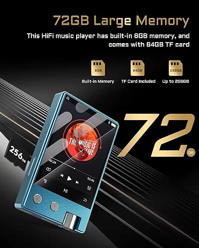 Miniatura 3 de Reproductor MP3 PECUS de 64 GB con Bluetooth, HiFi sin pérdidas DSDFLAC reproductor de música de audio digital portátil, compatible con Flac