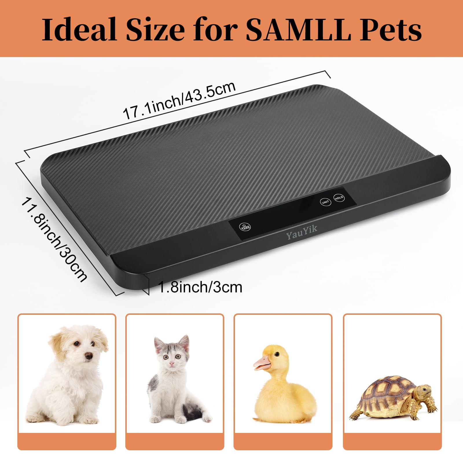 YauYik Bilancia digitale per pesatura accurata, ideale per piccoli animali domestici, cuccioli e gatti, con tappetino antiscivolo, display a LED con funzione di tenuta, misura fino a 40 kg