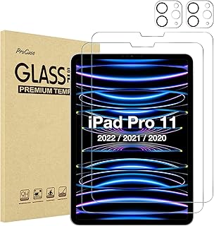 2+2 Pack Screen Protector for iPad Pro 11 inch 4th 3rd 2nd 2022 2021 2020 with Camera Lens Protector, Tempered Glass Film for iPad Pro 11"