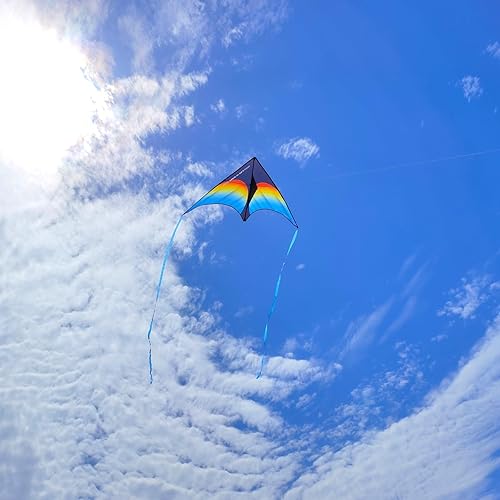 Miniatura 4 de Cometa grande Rainbow Delta, extremadamente fácil de volar para niños de 4 a 8 años y 8 a 12 años, adultos y principiantes, cometa de playa de una