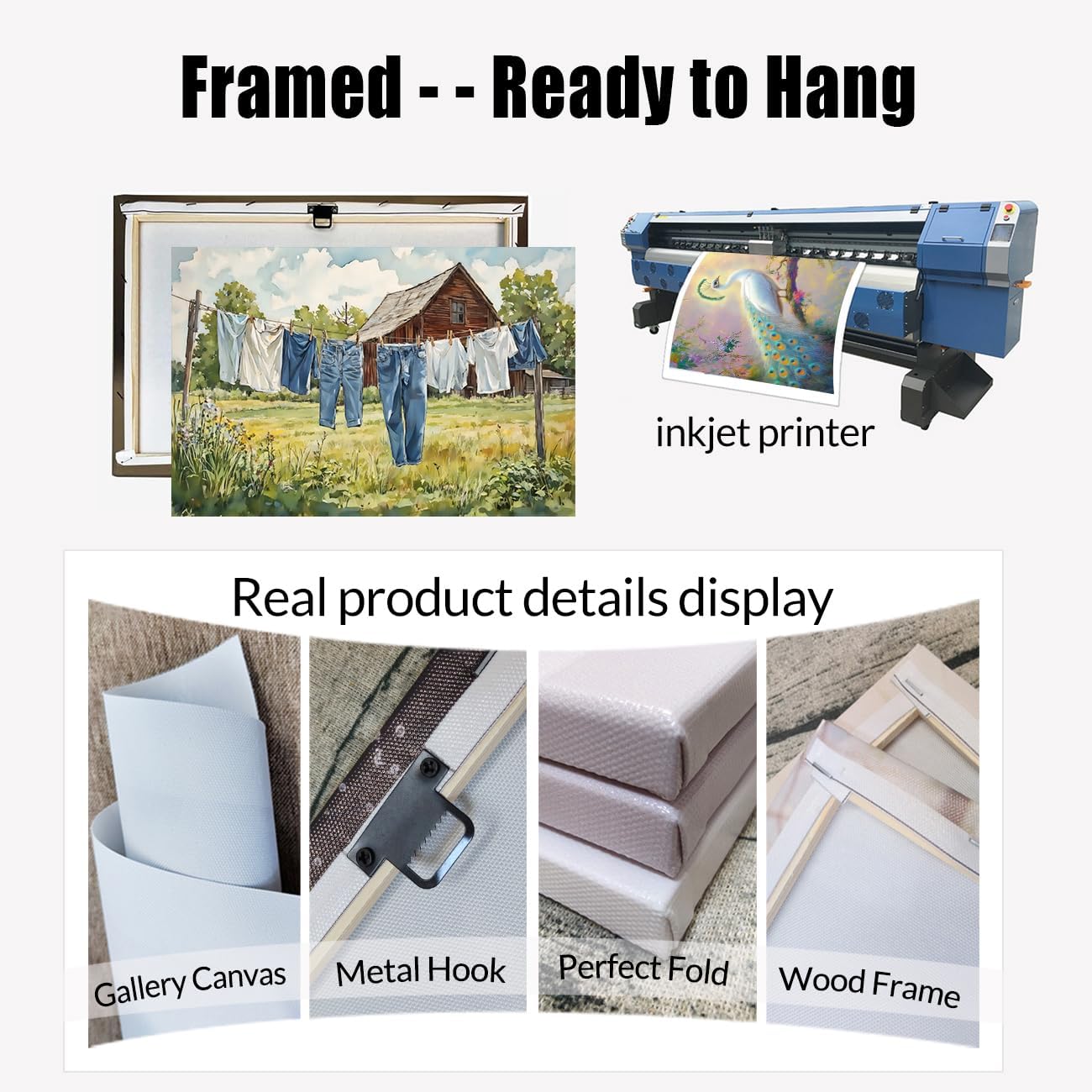 BJYCHG Laundry Canvas Wall Art Retro Clothesline Picture Rustic Farmhouse Painting Vintage Laundry Room Wall Decor for Bathroom Restroom Frame (16L x 24W)