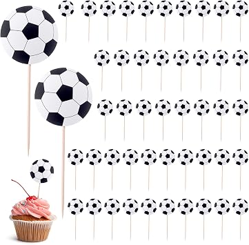 48 Pcs Soccer Ball Cupcake Toppers, Soccer Cake Toppers for Cupcake Decorations, World Cup Football Cake Topper Toothpicks for World Cup Dessers Cakes, Party Favors Decorations