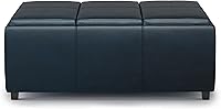 Vista 5 de SIMPLIHOME Avalon Storage Ottoman - 42 inch Wide Upholstered Vegan Leather Rectangular Flip-Top Ottoman in Distressed Dark Blue, Contemporary Coffee