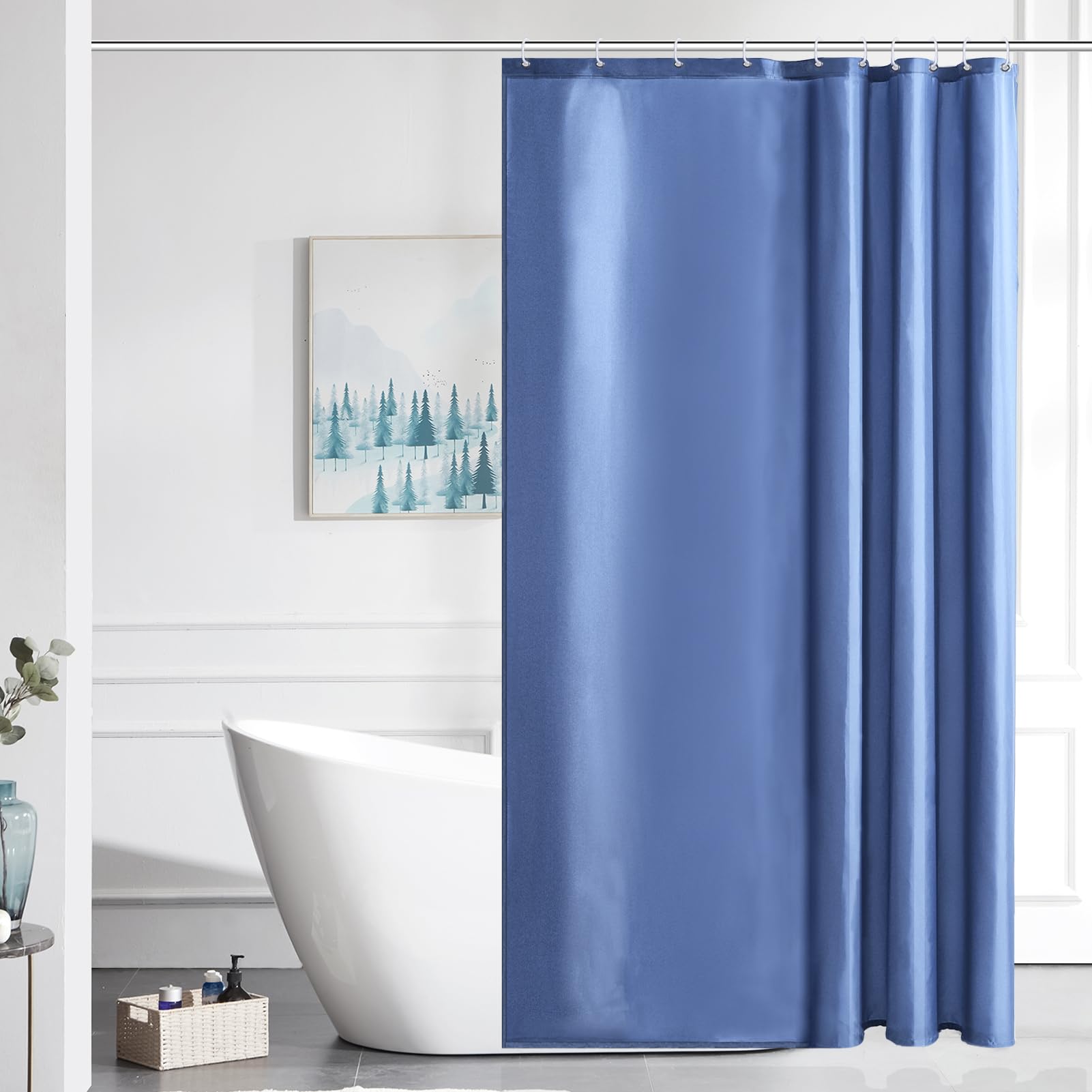 Furlinic Shower Curtain Mould Proof Resistant Wetroom Bathroom Polyester Fabric White 7ft Shower Curtains Liner Waterproof Rustproof Washable Weighted with 12 Hooks Extra Long 180x210cm 72x84. — view 93