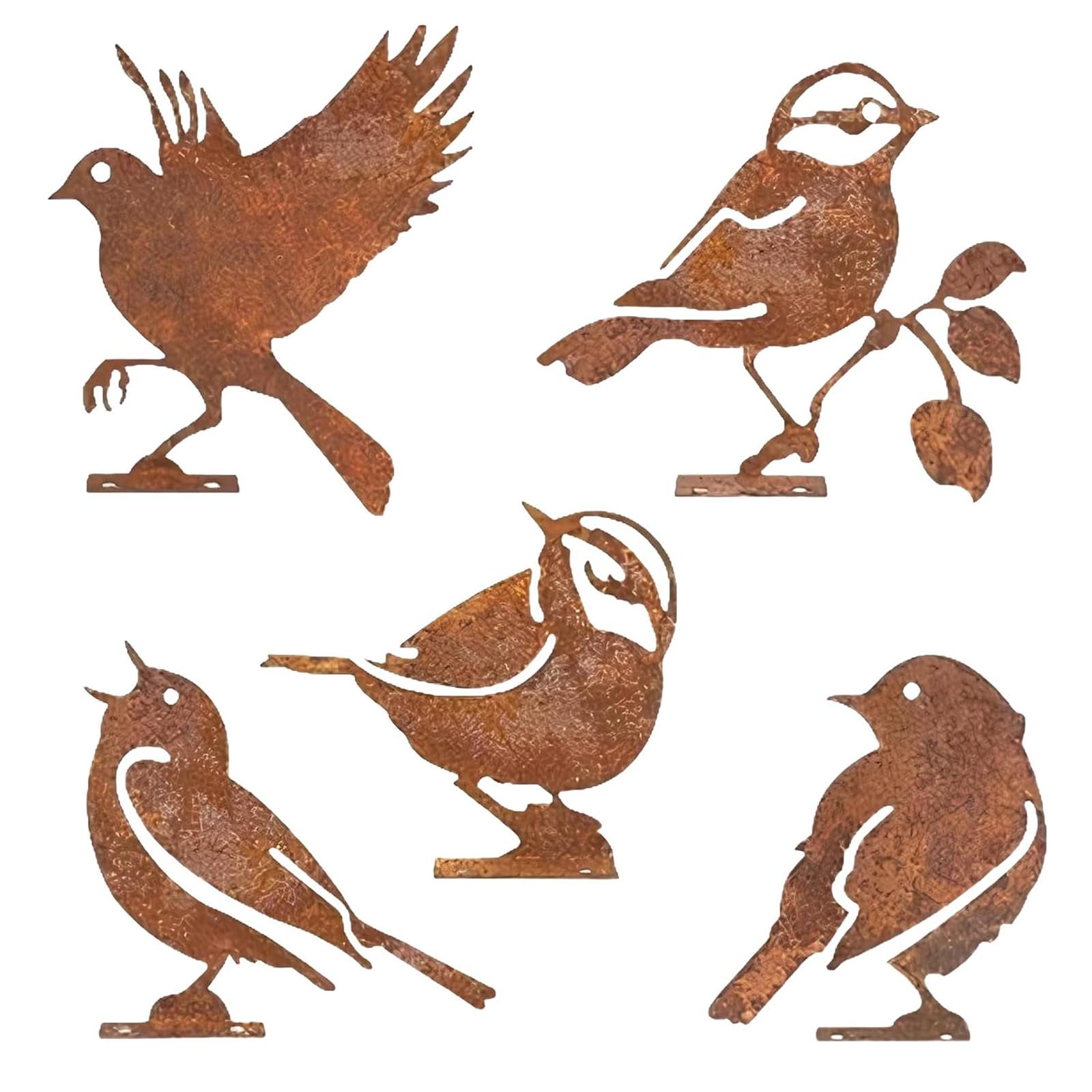Xiansini 5Pcs Metal Bird Garden Ornaments Outdoor, Rusty Bird Silhouette Fence Toppers, Garden Fence Decorations & Outdoor Metal Garden Decorations for Patio Lawn Yard Décor