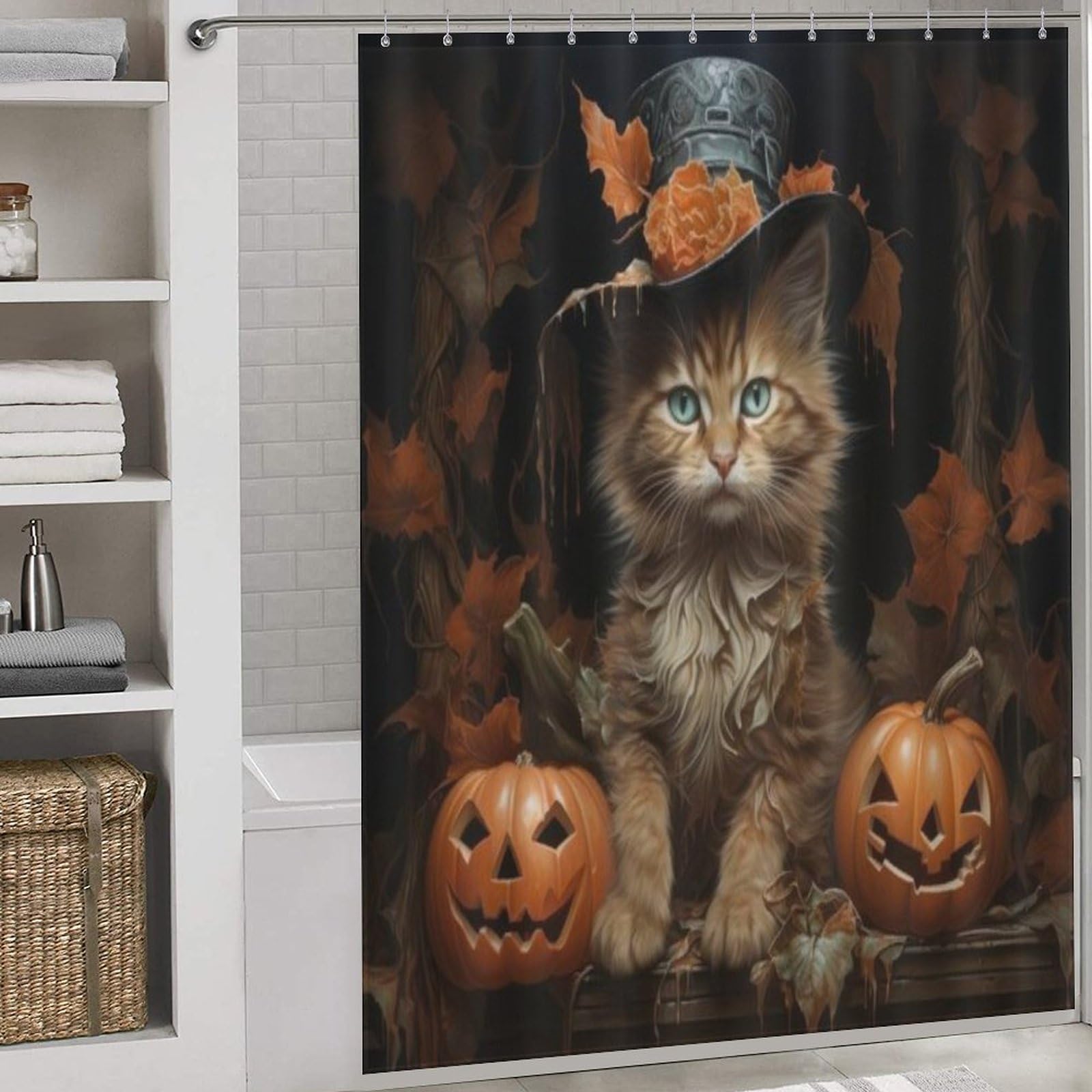 Rideau de douche Halloween citrouille en tissu polyester imperméable 168x183cm