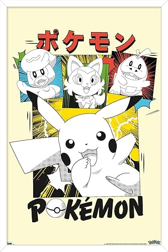Trends International Pokémon - Póster de pared de anime Sonrisas, 14.72 x 22.37 pulgadas, versión enmarcada en blanco