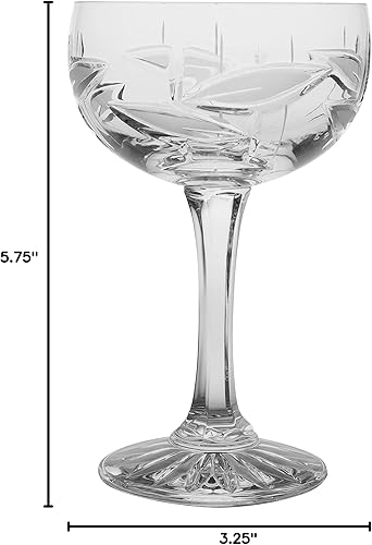 Miniatura 3 de Barski Copas de champán – Flauta – Platillo – Belle Coupe – Juego de 6 vasos – Cristal cortado a mano – Diseño de hoja esmerilada – Cada vaso es de