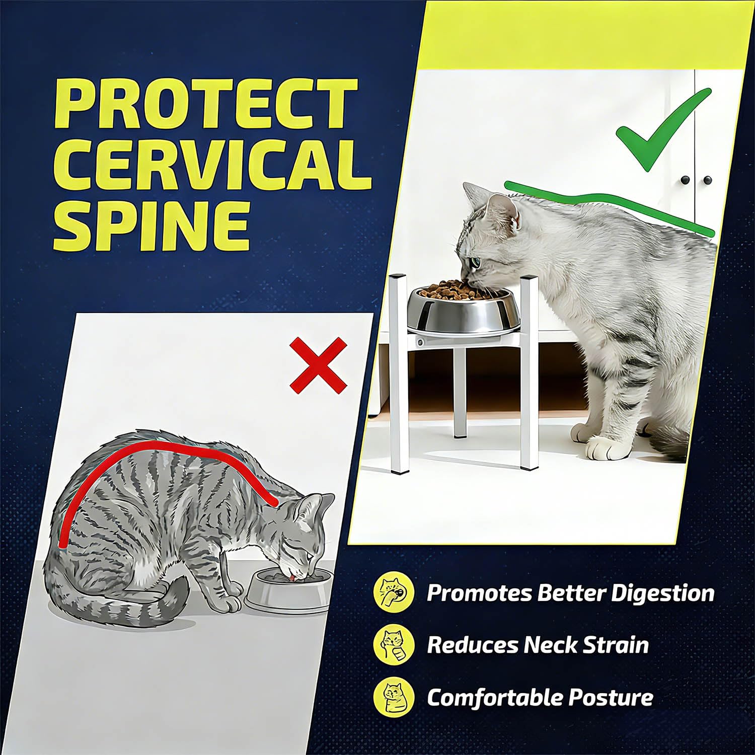 Soporte elevado para cuenco para gatos, bueno para aliviar la artritis de la digestión de gatos mayores, elevador de comedero de metal ajustable, se adapta a cuencos redondos de 5.1 a 7.4
