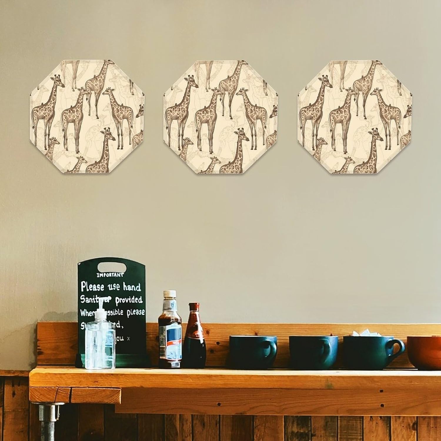 Ctagon Metal Sign for Home, Modern Display Plate for Kitchen, Hand Drawn Giraffes Plates Accent Hanging Wall Decorations 3PCS for Living Room, Bedroom, Hallway, Hotel