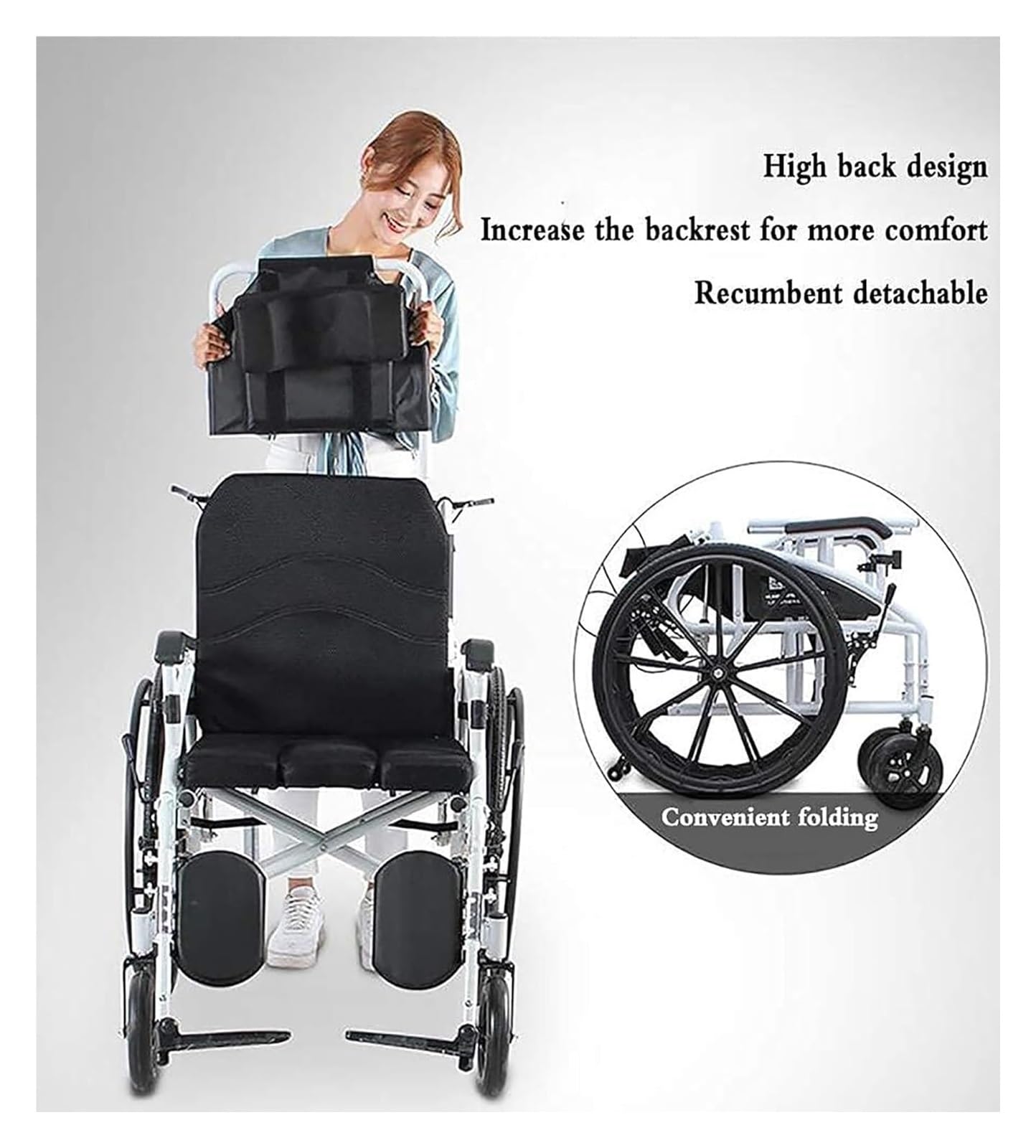 Silla de Ruedas de Viaje，Andadera Adulto， Silla de Ruedas Ligera y Plegable de Transporte con reposacabezas y Respaldo reclinable