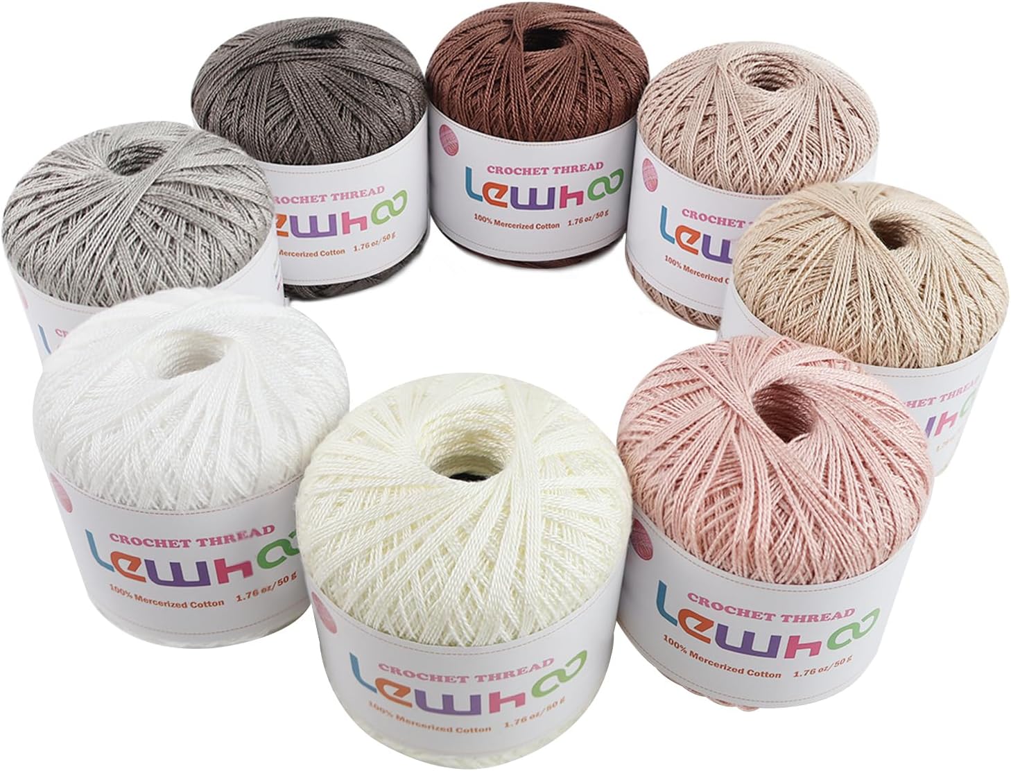 Crochet Thread Size 10, 8 Pearl Mercerized Cotton Crochet Yarn Ball Set, 50g Each Ball Lace Yarn for Hand Embroidery
