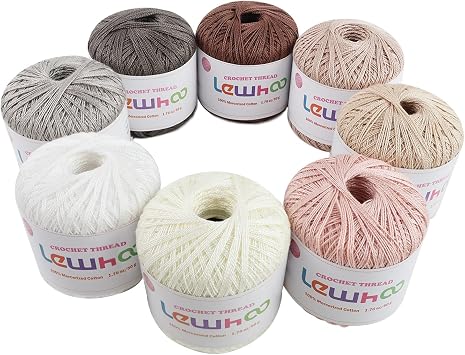 Crochet Thread Size 10, 8 Pearl Mercerized Cotton Crochet Yarn Ball Set, 50g Each Ball Lace Yarn for Hand Embroidery