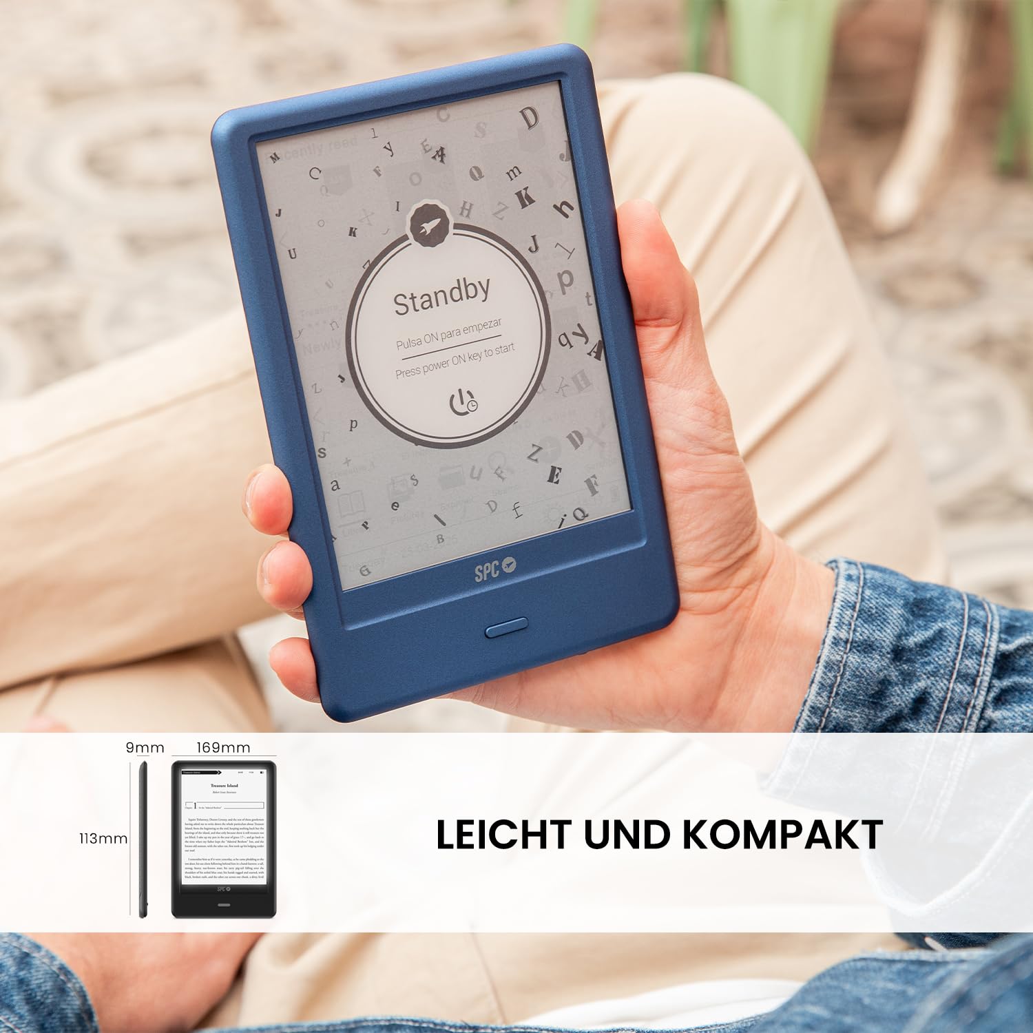 SPC Dickens Light 2 Pro + Schutzhülle | eBook 6 Zoll E-Ink Touchscreen, Einstellbare Helligkeit und Farbtemperatur, 8GB-Speicher, 1 Monat Akkulaufzeit, Leicht und schlank - Blau