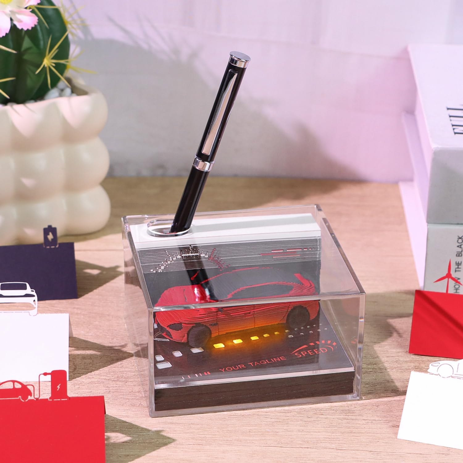 3D Calendar 2026,3D Desk Calendar 2026 Time Piece Calendar 3D Art Memo Pad Paper Sculpture Red Car, 2026 Tear Off Calendar DIY Decorative Gift