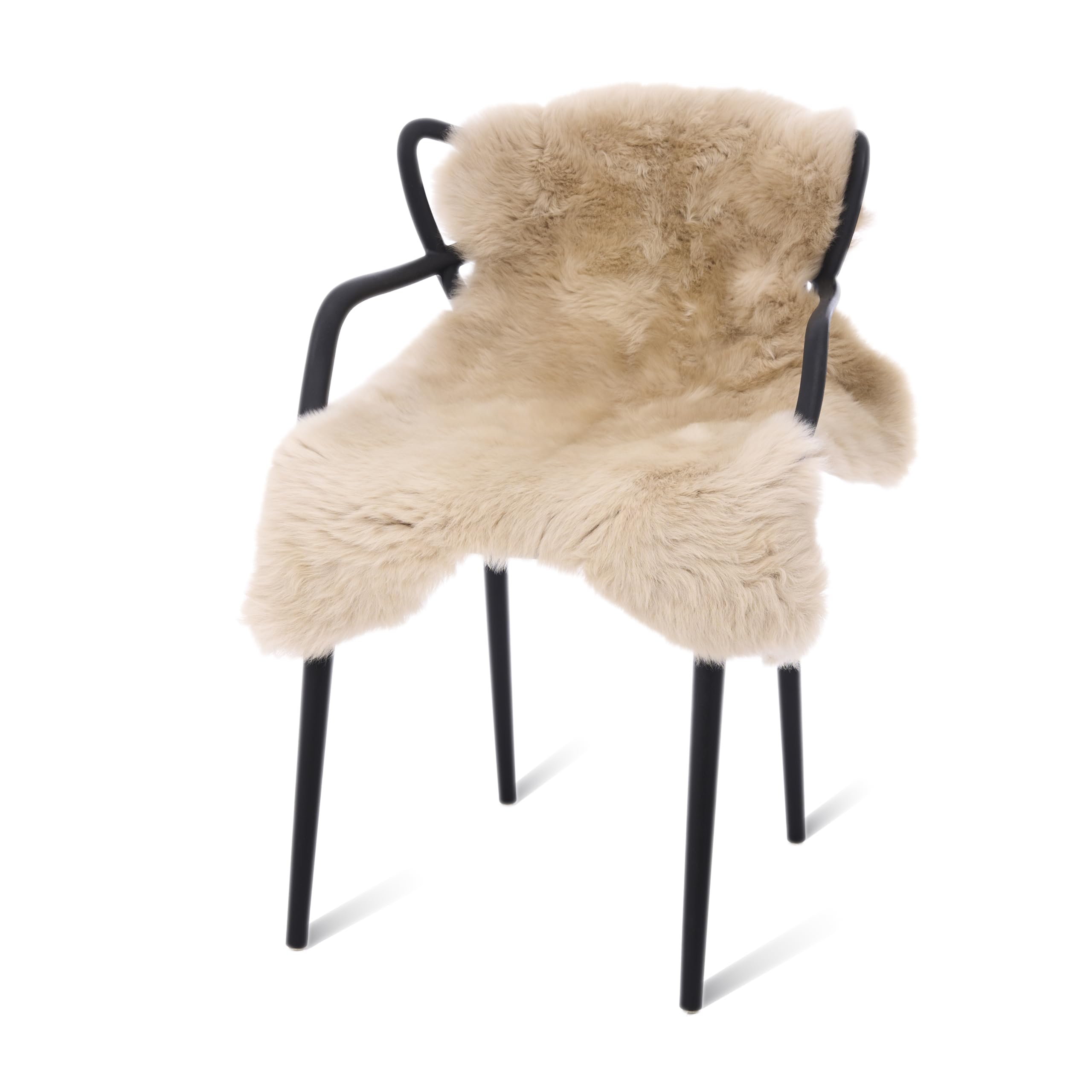 Peau de mouton australian véritable beige 100 x 60 cm [4-6 cm laine] fourrure pour chaise sans odeur en peau d'agneau véritable pour canapé, peau de mouton