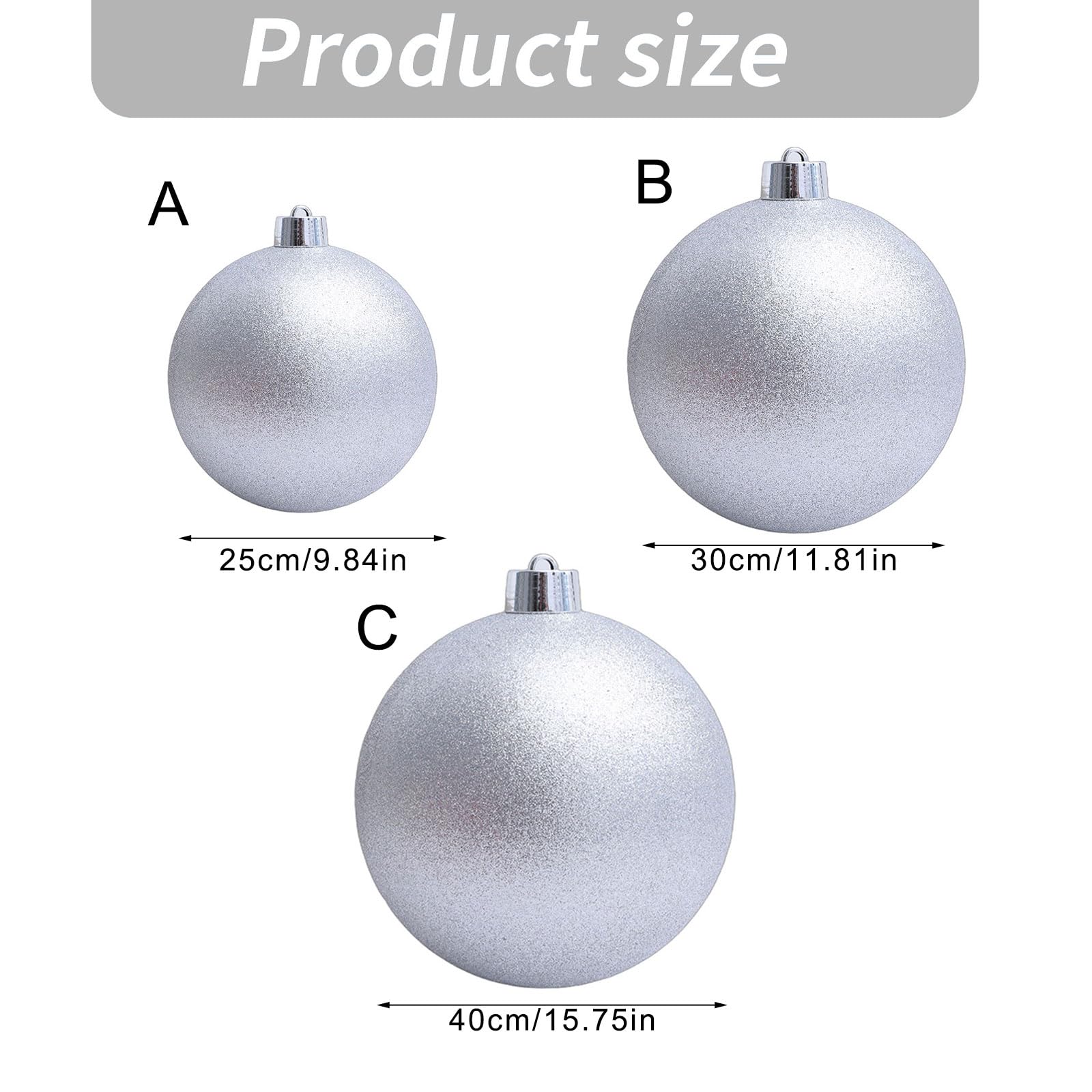 Générique Boules de Noël à Suspendre en Argent Scintillant 25, 30, 40 cm pour décoration d ' Arbre, plastomère Scintillant, Installation Simple Fine et permanente pour Les fêtes de Fin d ' année