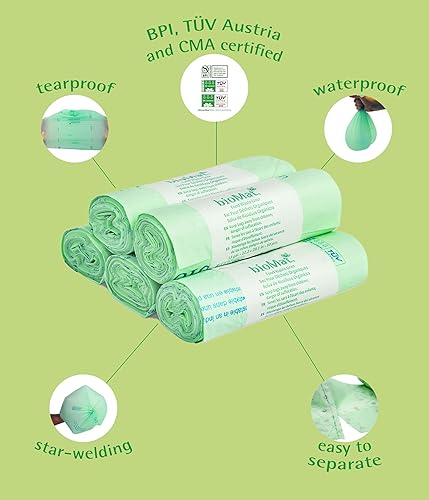 Miniatura 5 de bioMat Bolsas de basura biodegradables compostables de 3 galones, 125 unidades, bolsas de abono para contenedores de compost de cocina, BPI ASTM