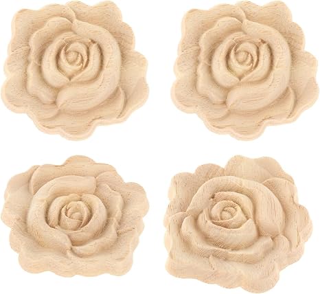 Amazon Co Jp Dynwave ドアの装飾のための4x木彫りアッンレー置物バラ彫刻デカール 直径2 76インチ ホーム キッチン