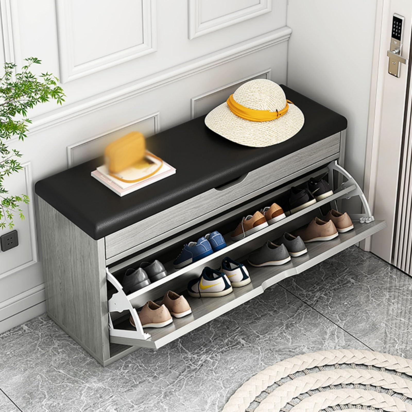 MYUYEE Bench Shoe Storage Orga With Seat, Shoe Rack Freestanding Shoe Rack, Home Shoe Rack Bench Storage Orga Shoe Cabinet With Flip Doors, Narrow Shoe Rack Orga Sh(Light Gray-60Cm)