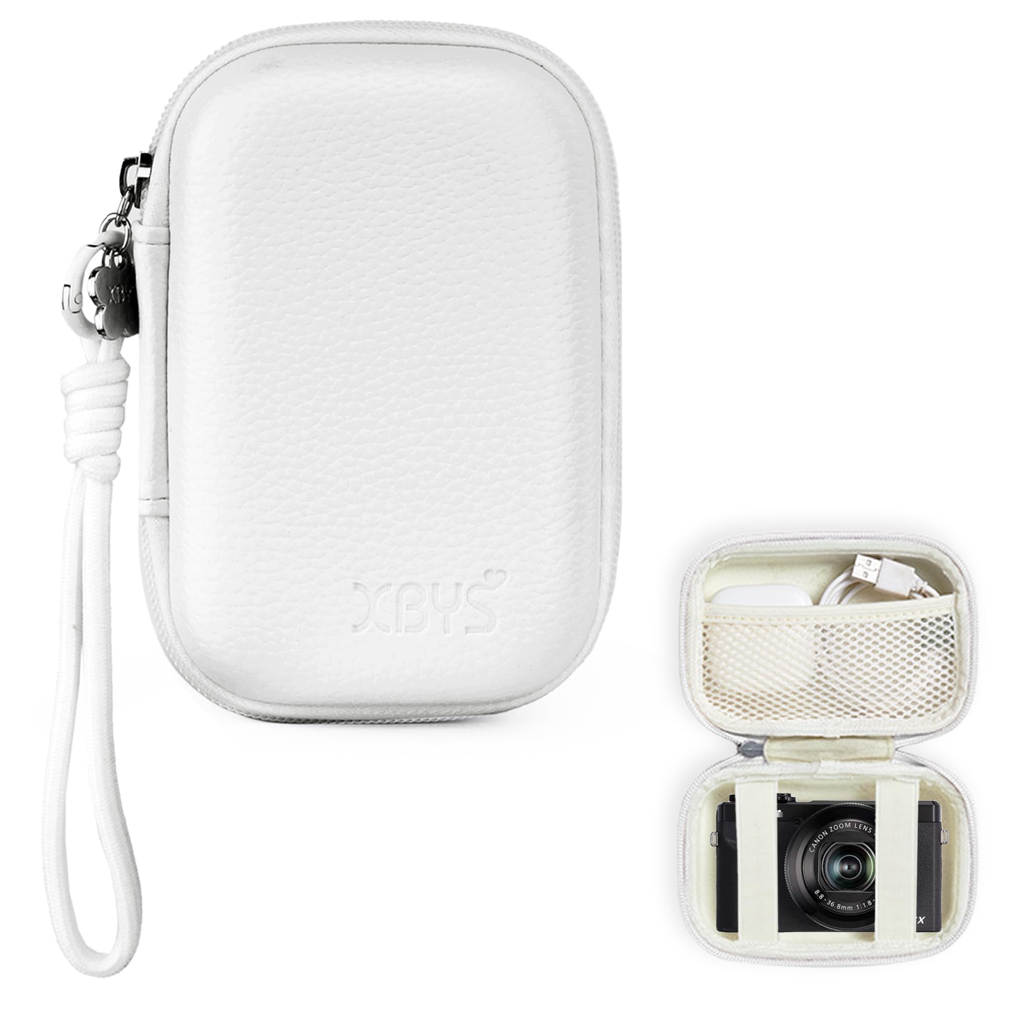 Digital Camera Case Compatible with Canon Powershot G7X Mark III / SX740 / Sony ZV-1 / RX100 VII/Panasonic ZS99 / Ricoh GR – Compact Travel Storage Holder with Lanyard (White)