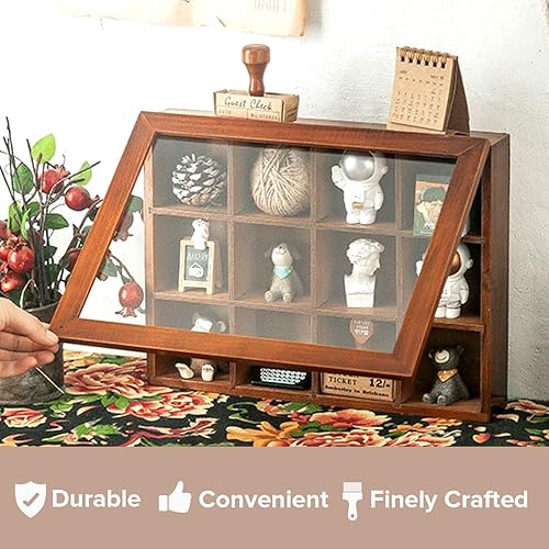 Miniatura 7 de Mini gabinete de madera transparente con 12 ranuras, vitrina de colección - Estantes flotantes de madera para exhibición y decoración del hogar -
