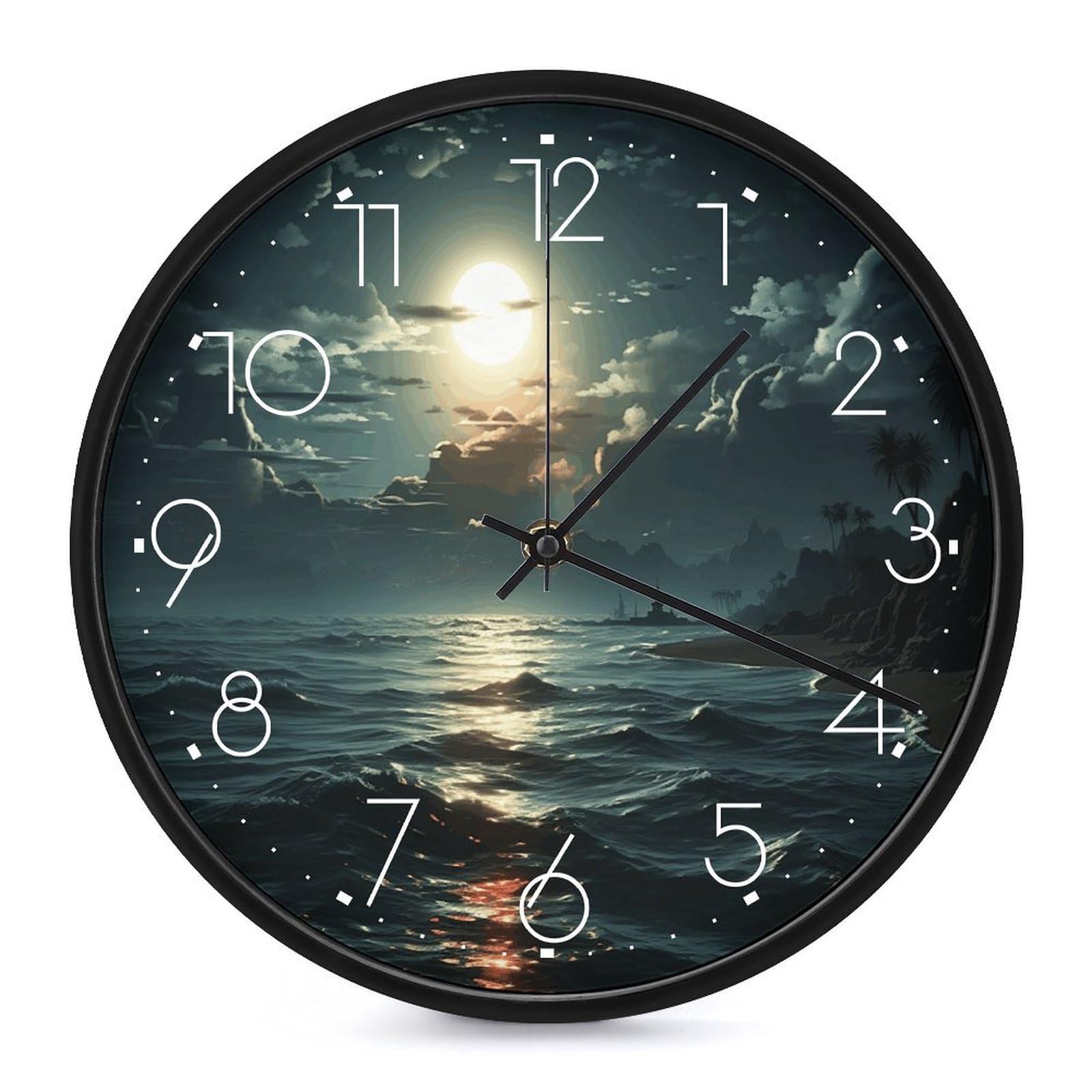 Adfgyerh White-Style Sea Moon Clock，9.8 Inch Battery Operated Wall Clock Classic Simple, Decorative Wall Clock.analog Clock For Kitchen Office Bathroom Bedroom.