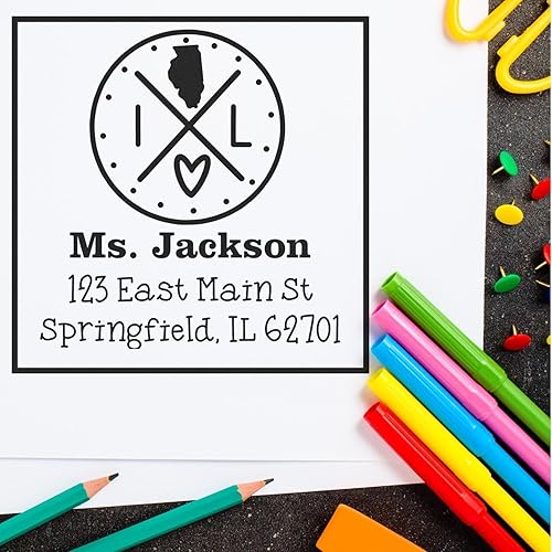 Miniatura 88 de Texas State Love - Sello de dirección cuadrado, uso con almohadilla de sellos, sello de correo de Texas, tamaño 1-5/8 pulgadas Manija