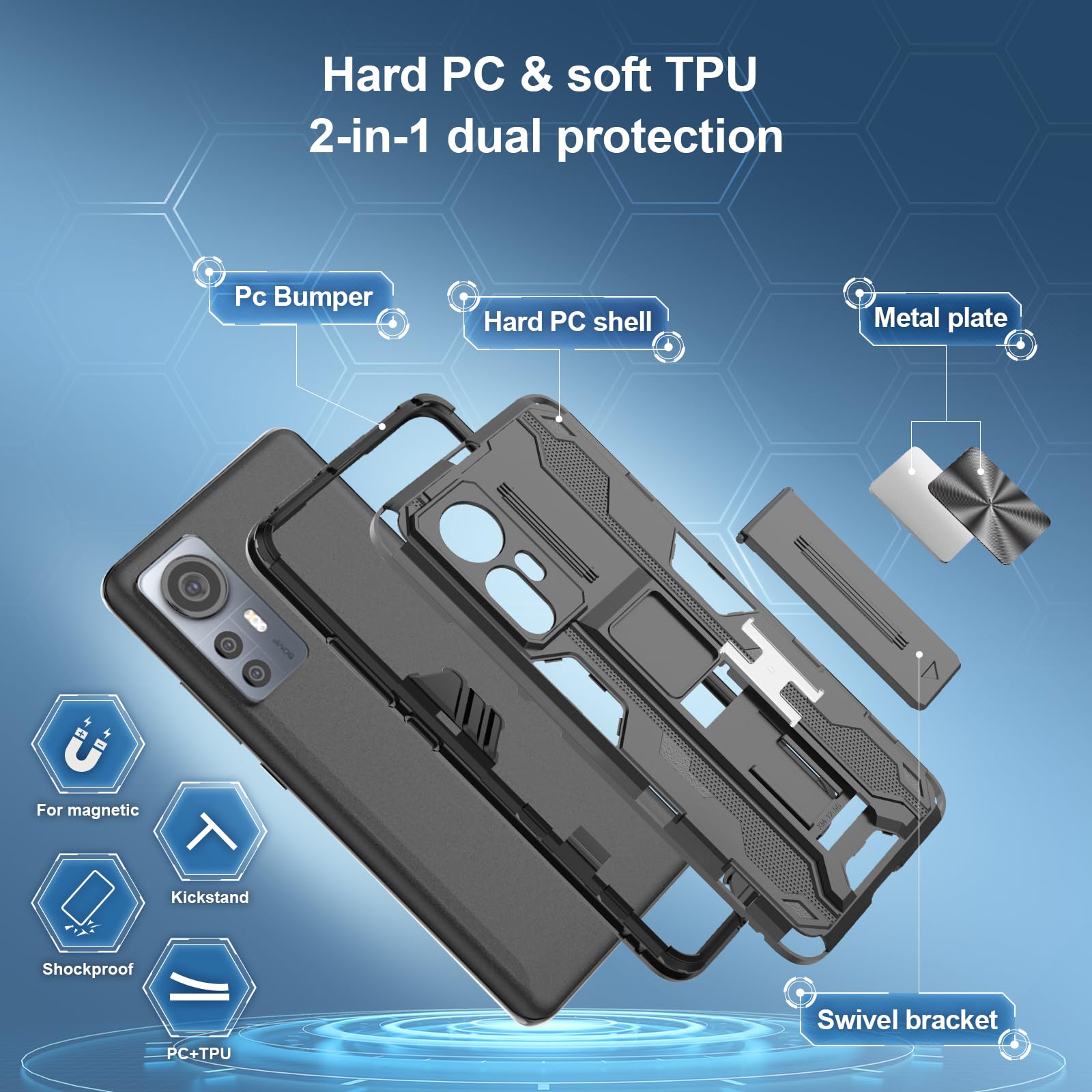 Funda para Xiaomi Redmi Note 15 Pro 5G, Carcasa Antigolpes con Soporte anular metálico, Case Protectora de Grado Militar, Azul — view 862