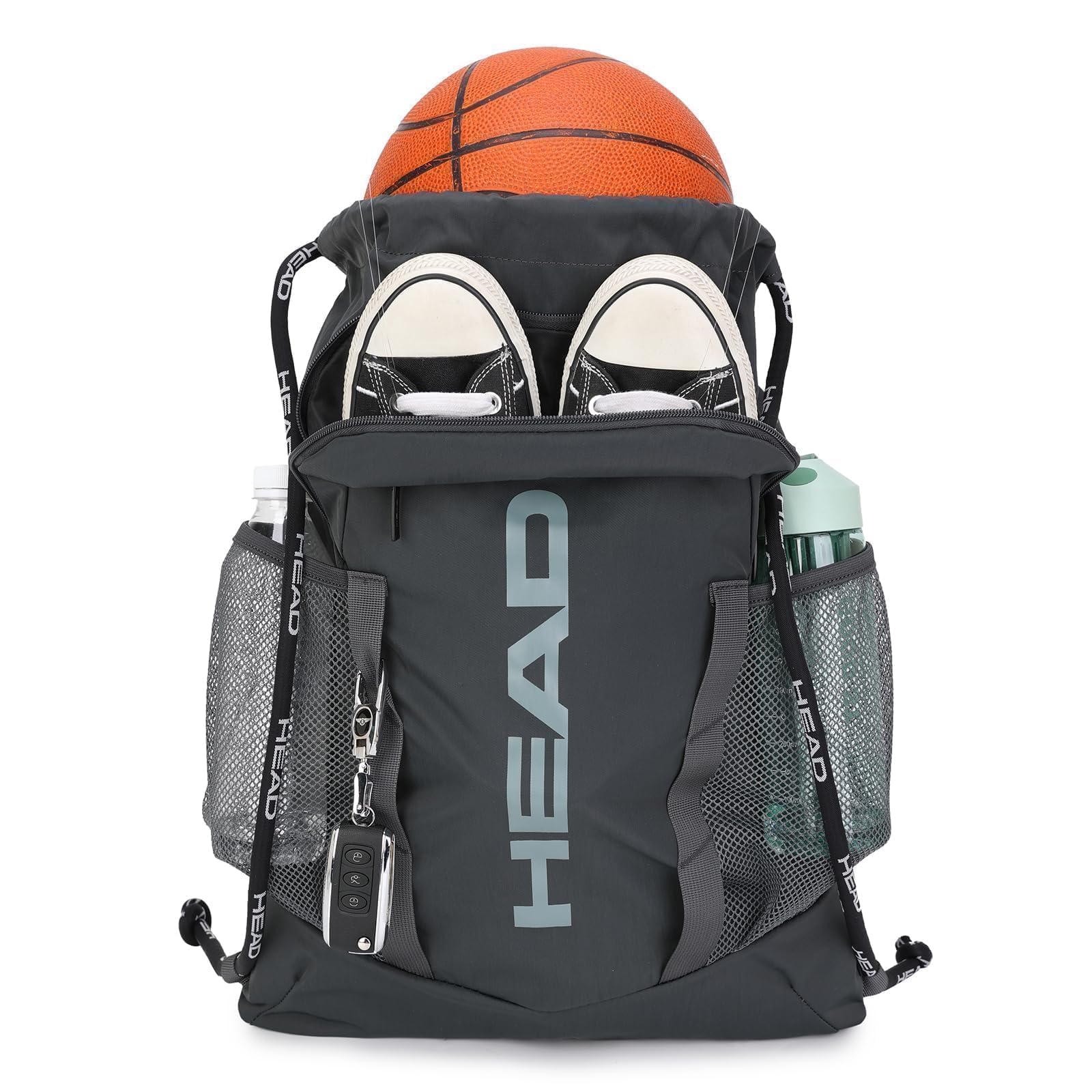 Men's Drawstring Backpack with Shoe & Phone Pocket,Bottle Holder