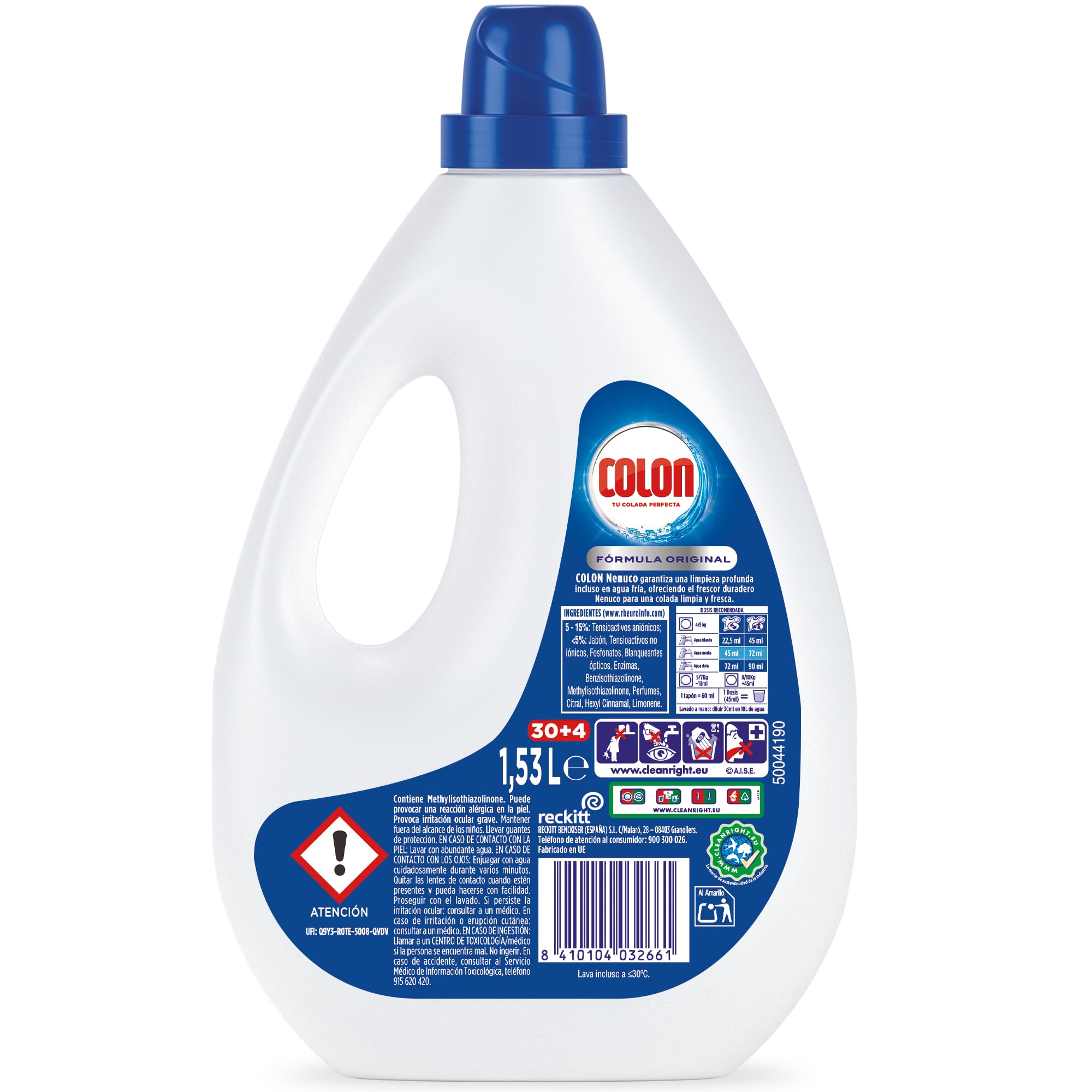 Colon Nenuco - Detergente para lavadora, adecuado para ropa blanca y de color, formato gel - Megapack de 5, hasta 170 dosis