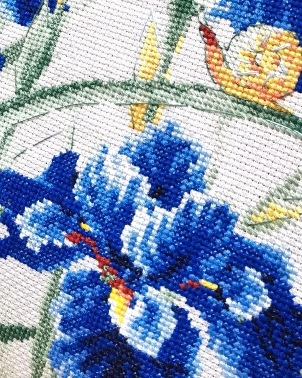 RIOLIS - Blue Irises 2102, Cross Stitch Kits 11¾" x 11¾", Cross Stitch Kits for Adults, Floral Counted Cross Stitch Kits, Embroidery Kit for Beginners & Advanced, Crossstitching Kits