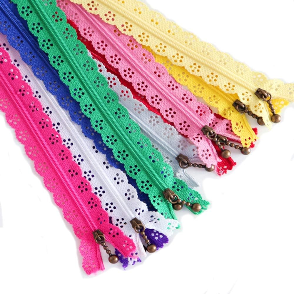 Famixyal Novelty 50 pcs 3# Full Length 24cm 9 inch DIY Nylon Coil Flower Zipper Lace Zippers for DIY Sewing Tailor Craft Bed Bag (50 pcs Lace Zipper)