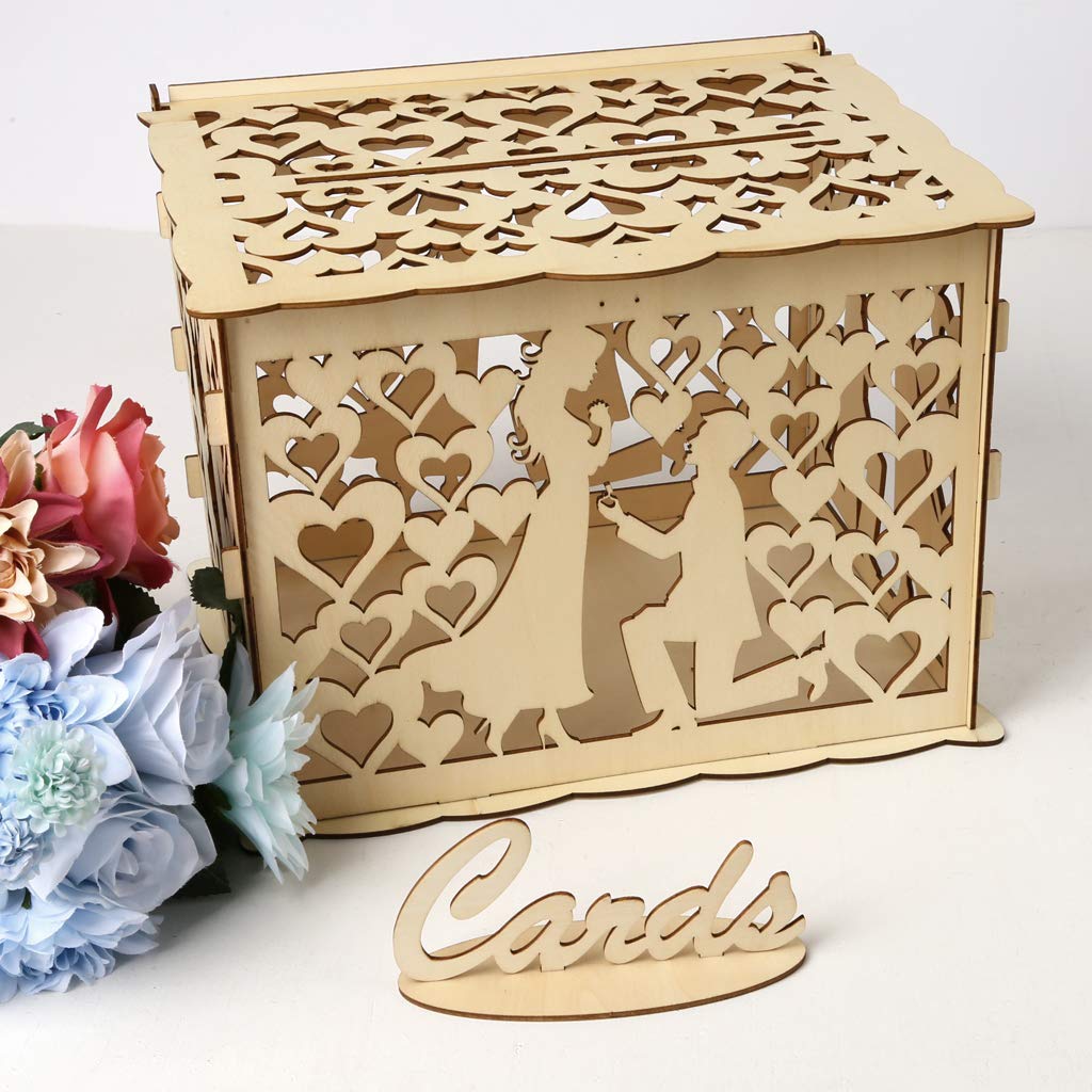 Alnicov Boîte En Bois Pour Cartes Mariage 'I Love You' Petite Taille - Tirelire Mariage Avec Serrure, Décoration Réception Anniversaire