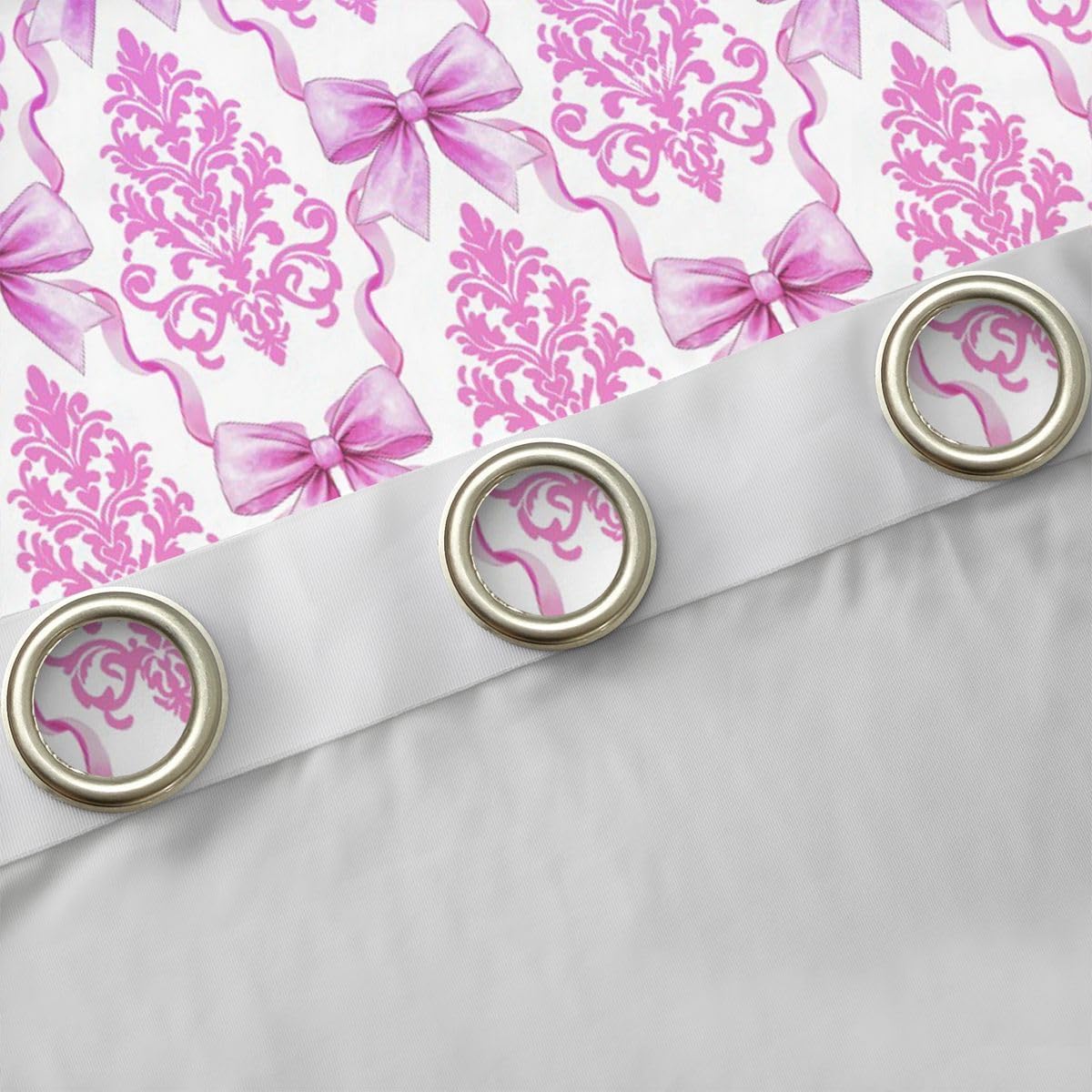 Girly Bowknot Blackout Window Curtains,Vintage Lace Damask Home Decor Curtains,Gradient Bow Purple Pink Durable Blackout Window Curtains for Kids Gifts,2 Panels, 38Wx54L inch