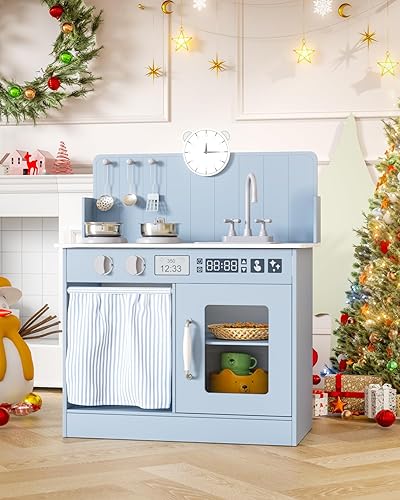 Miniatura 7 de MAMIZO Juego de cocina para niños con amplio almacenamiento, cocina interactiva con cocina de gas simulada, perillas de clic, fregadero, grifo, 6