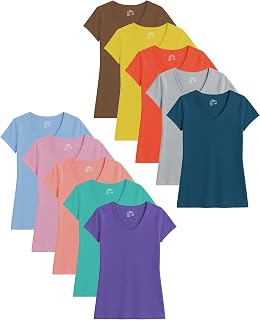 Women's 5 & 10 Pack Casual & Active Cotton Stretch V Neck Short Sleeve Shirts