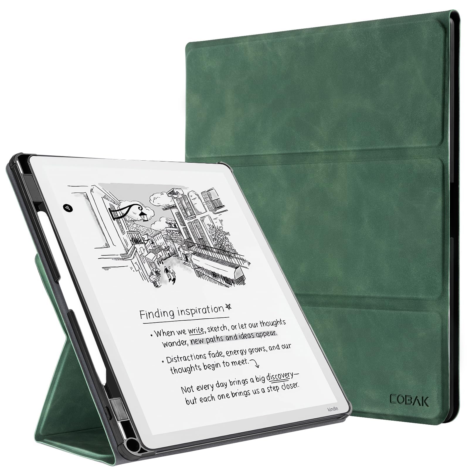 CoBak Case for 11" Kindle Scribe 3rd Generation 2025, Kindle Scribe Colorsoft with Two Viewing Angles - All New PU Leather Cover with Auto Sleep Wake, Pen Holder. Emerald